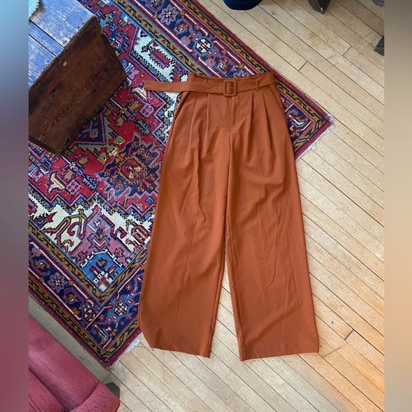 SOLD | Dark Orange Wide Leg, High-Waist Trousers - Picture 2 of 4